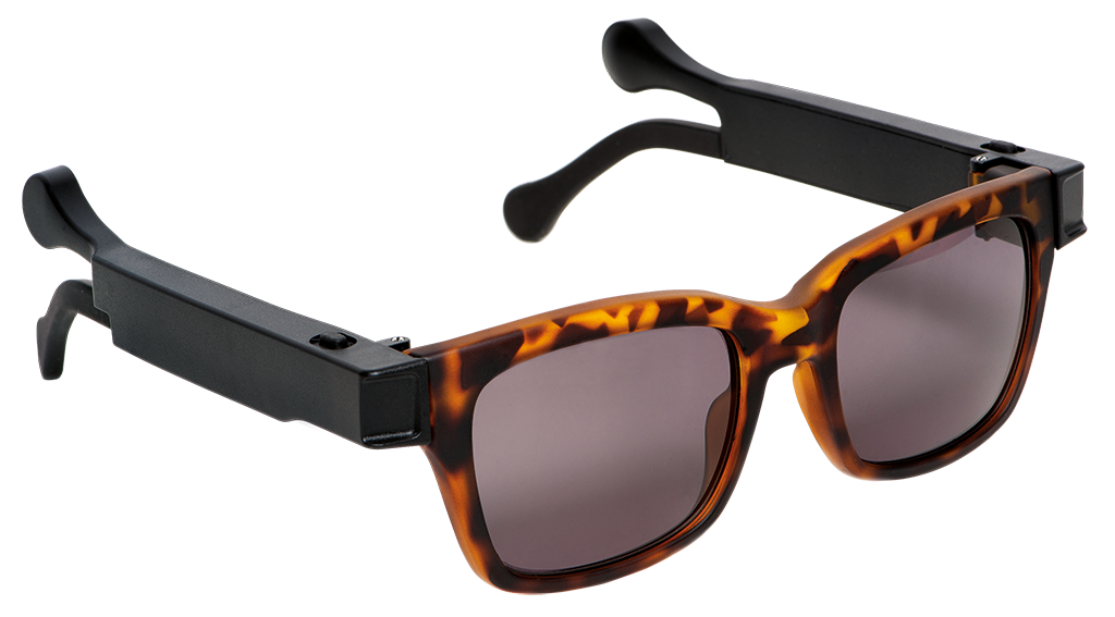 TAMI® eyewear, three-quarter view, havana frame with black temples